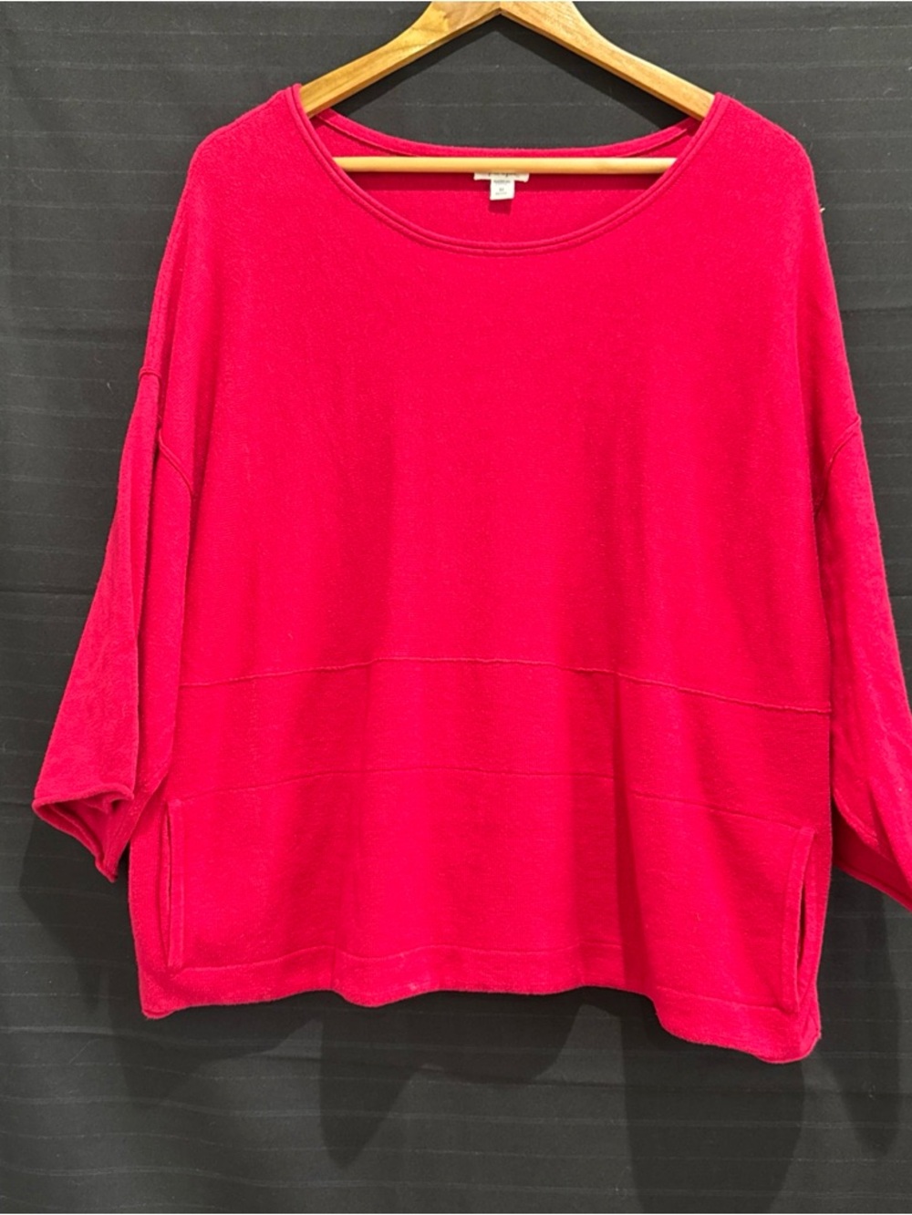 J Jill Pure Jill Red Sweater Petite M Dolman Sleeve Boxy Cut Round Neck